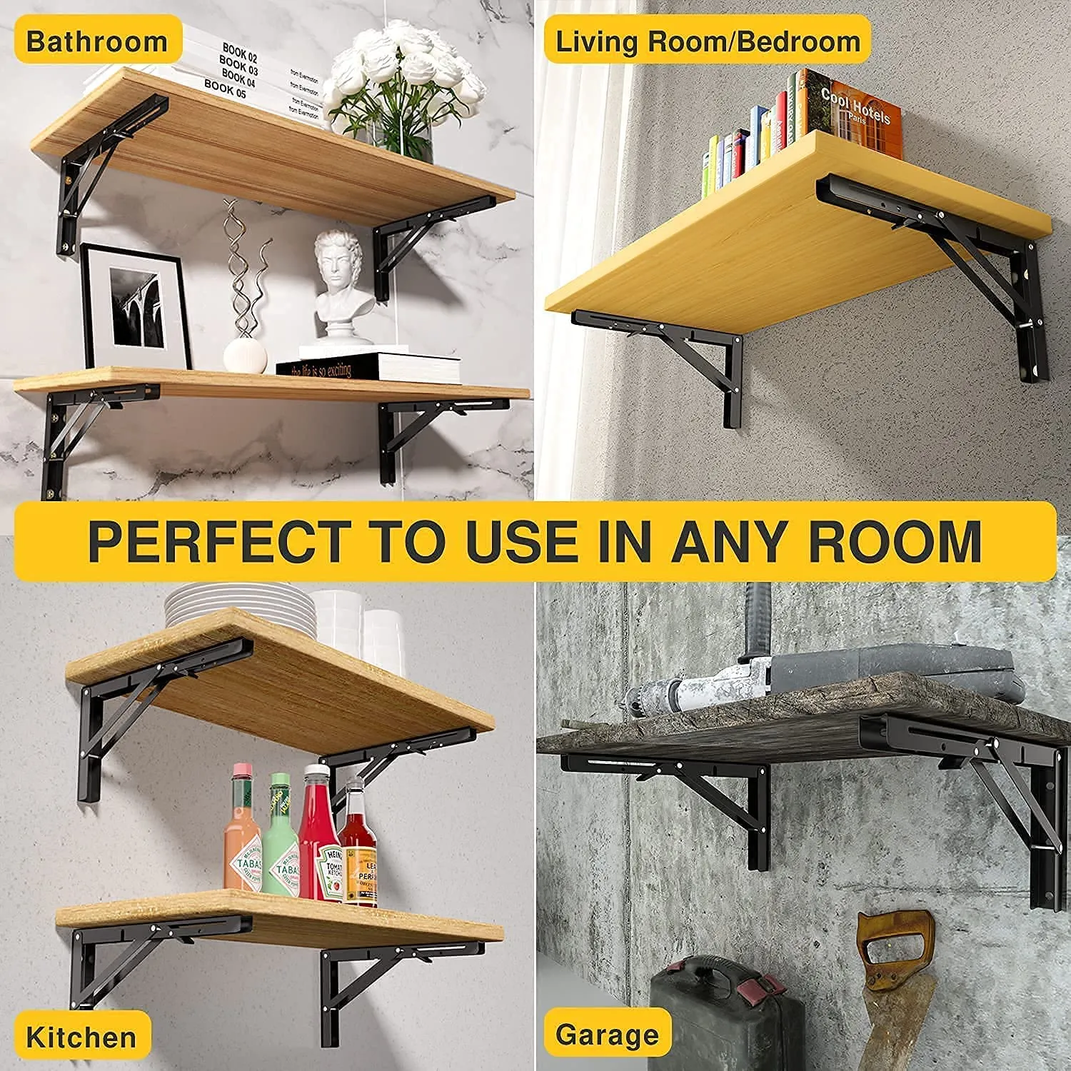 2pcs Space Saving Wall Mounted DIY Folding Shelf Brackets-25x12cm