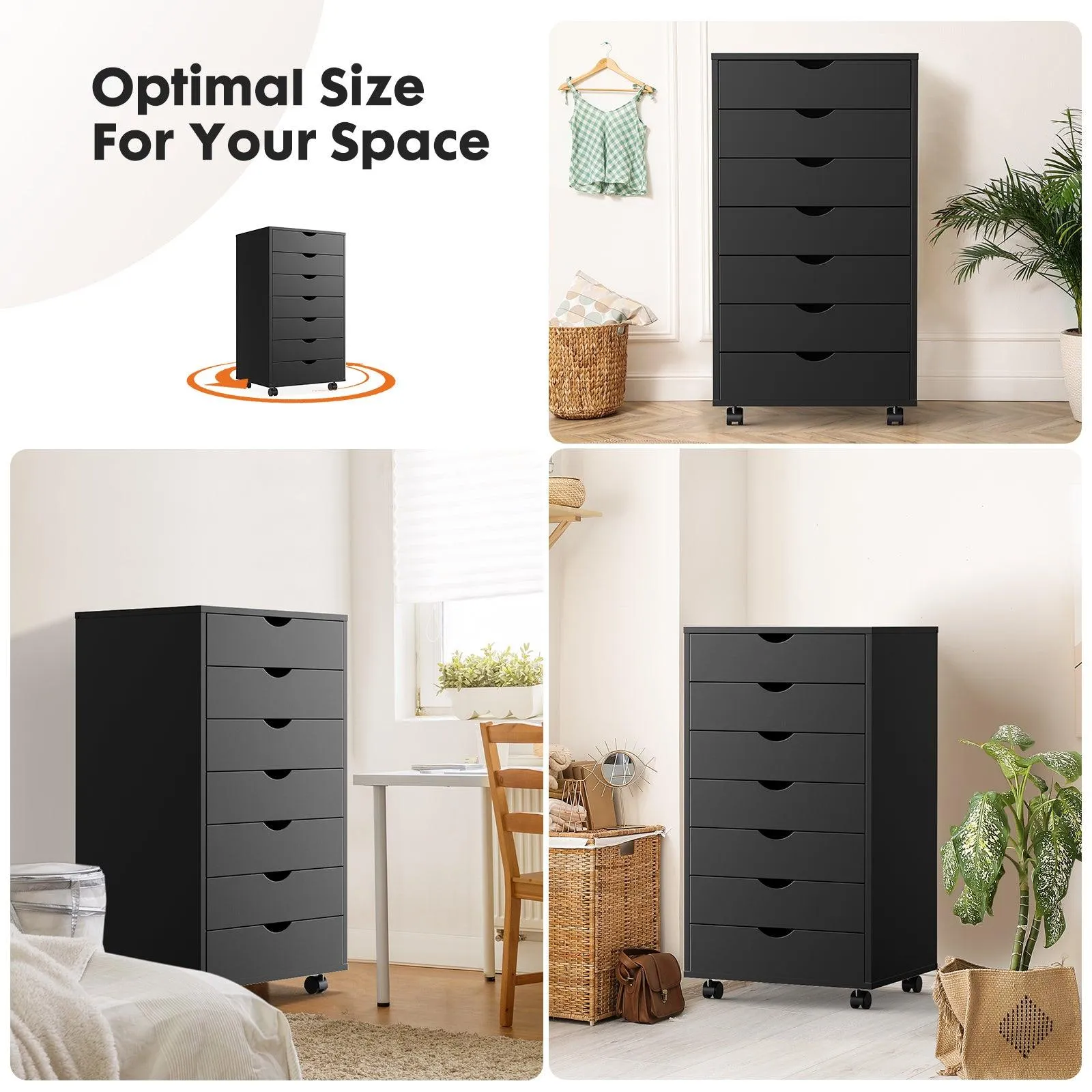 7-Drawer Chest with Wheels, Wood Dresser Cabinet, Mobile Organizer for Office