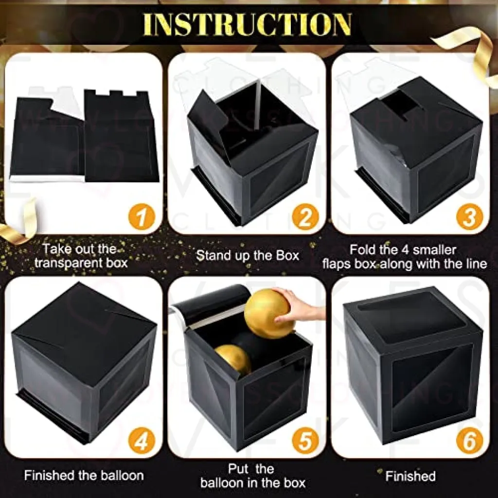8 Pcs Prom Decorations Prom Column 12 Inches Balloons Boxes Set Senior Night Decorations Graduation Balloon Box Prom Decor for Indoor Outdoor Home Door Party Decorations (Black Gold)