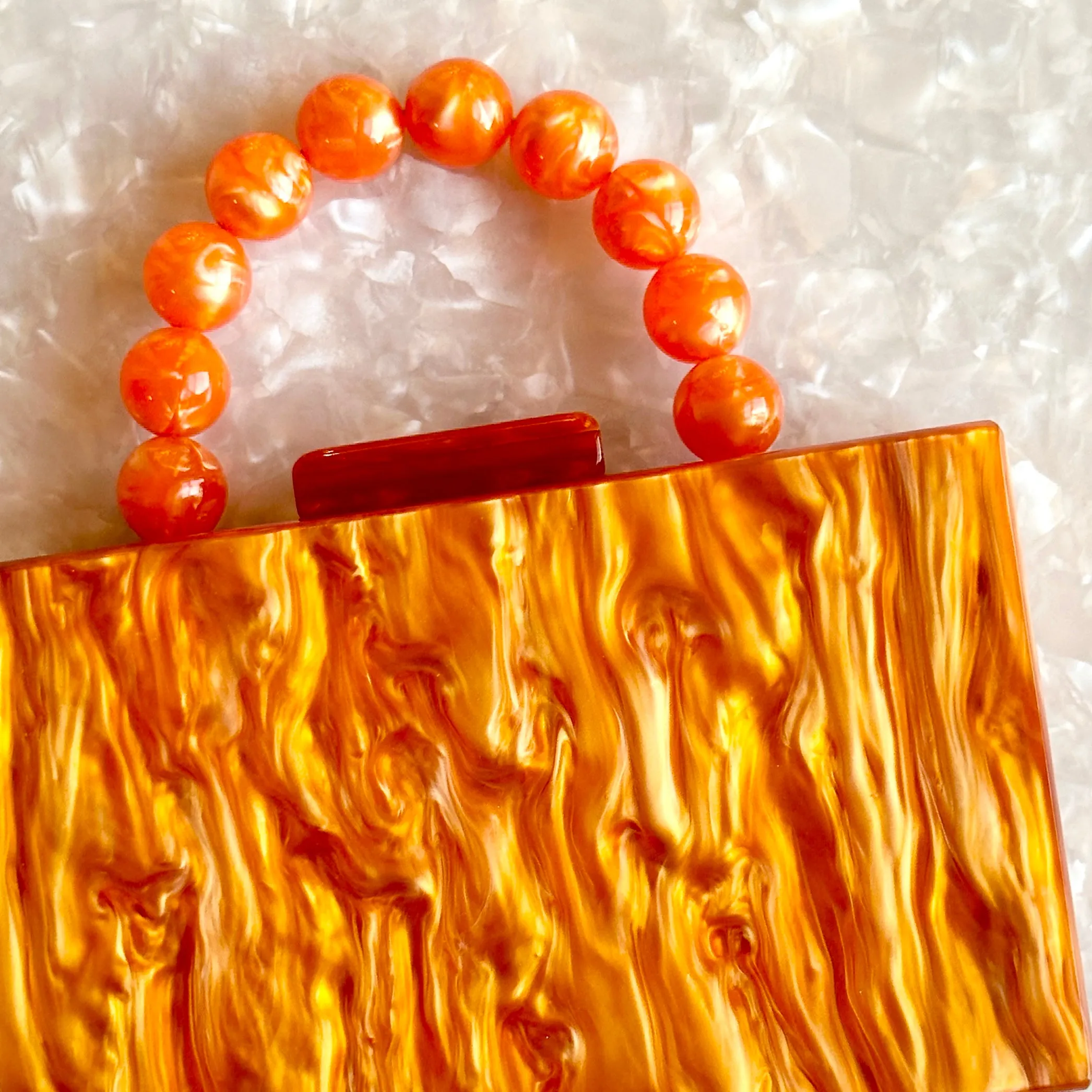 Acrylic Party Box in Blaze with Beaded Handle