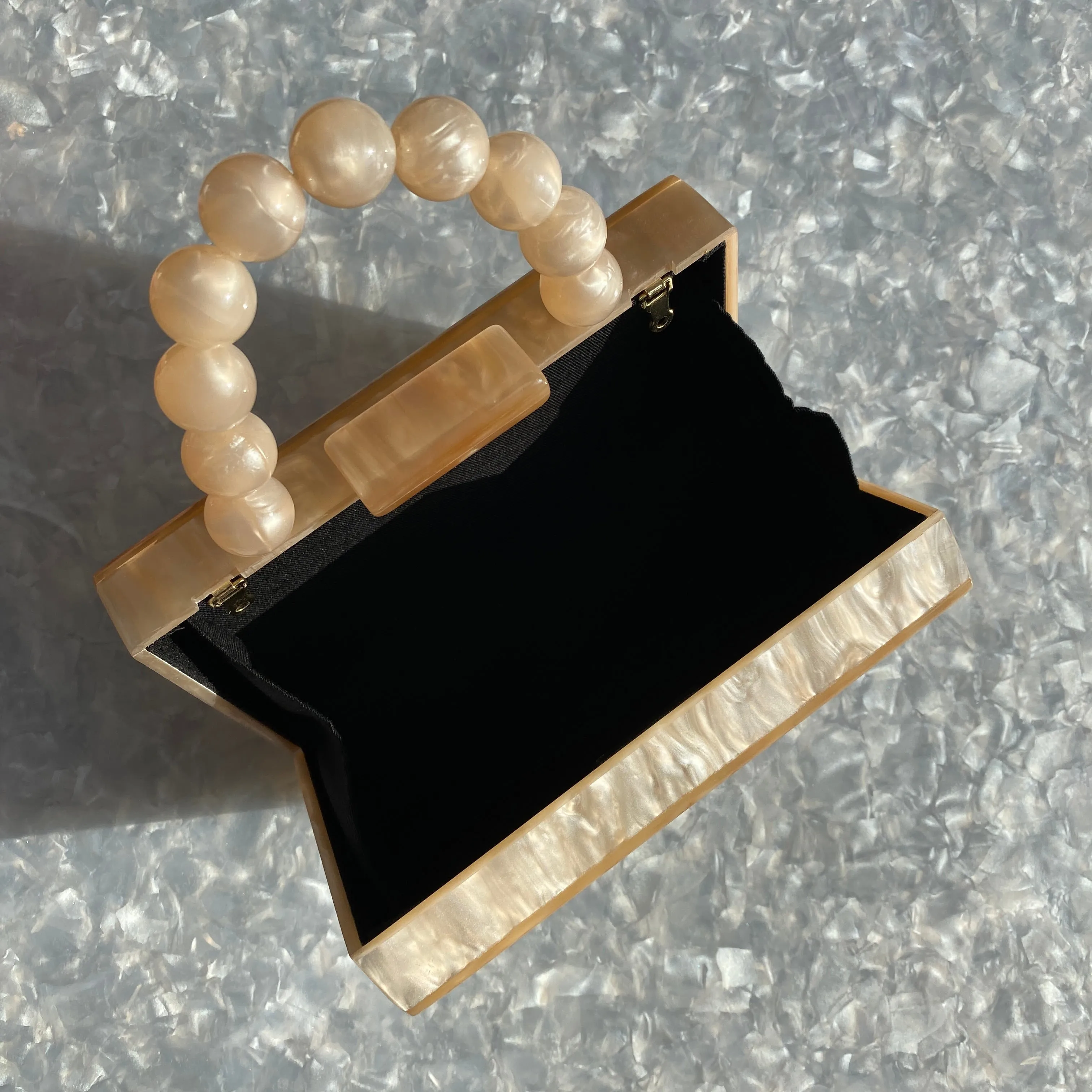 Acrylic Party Box in Pearly Beige with Beaded Handle