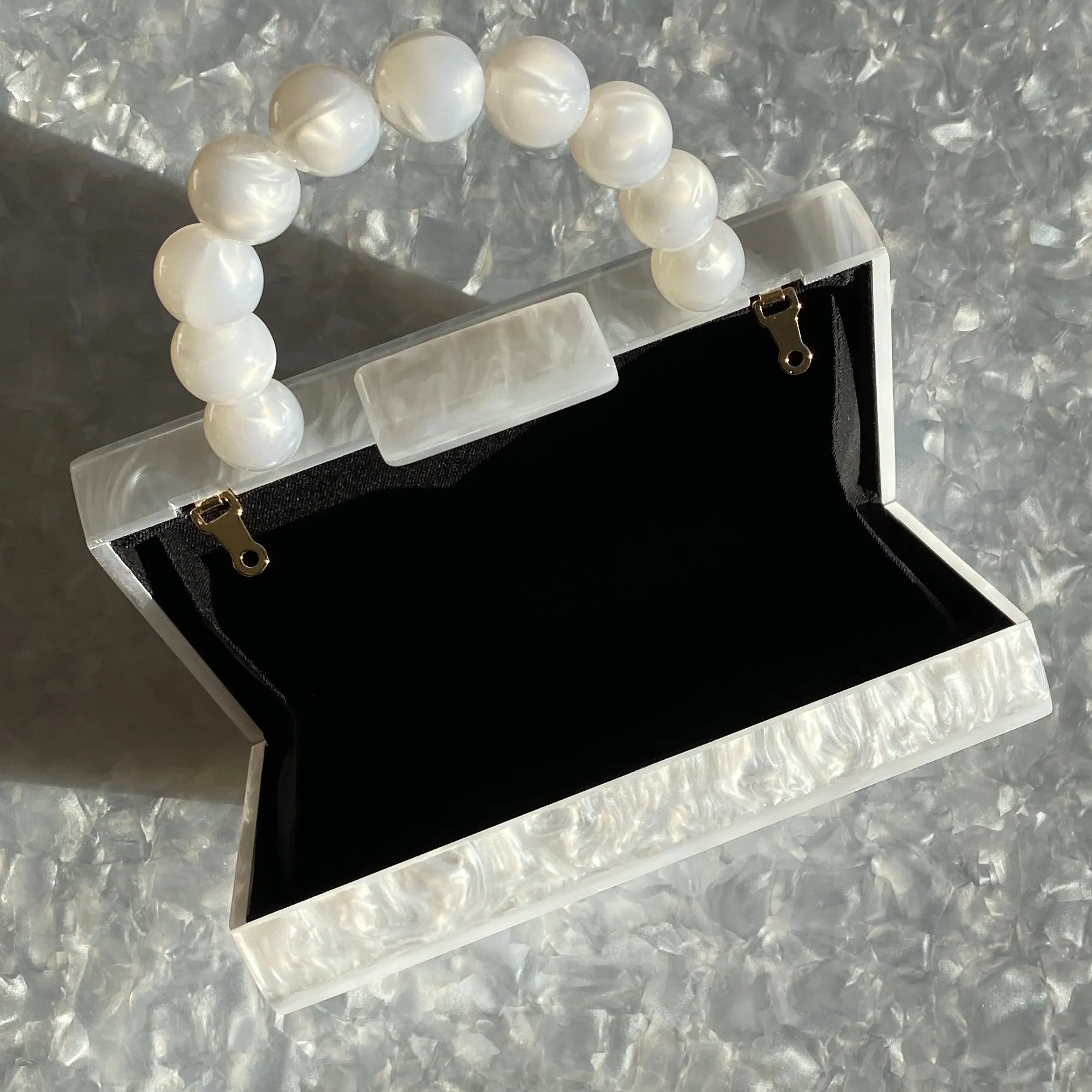 Acrylic Party Box in Pearly White with Beaded Handle