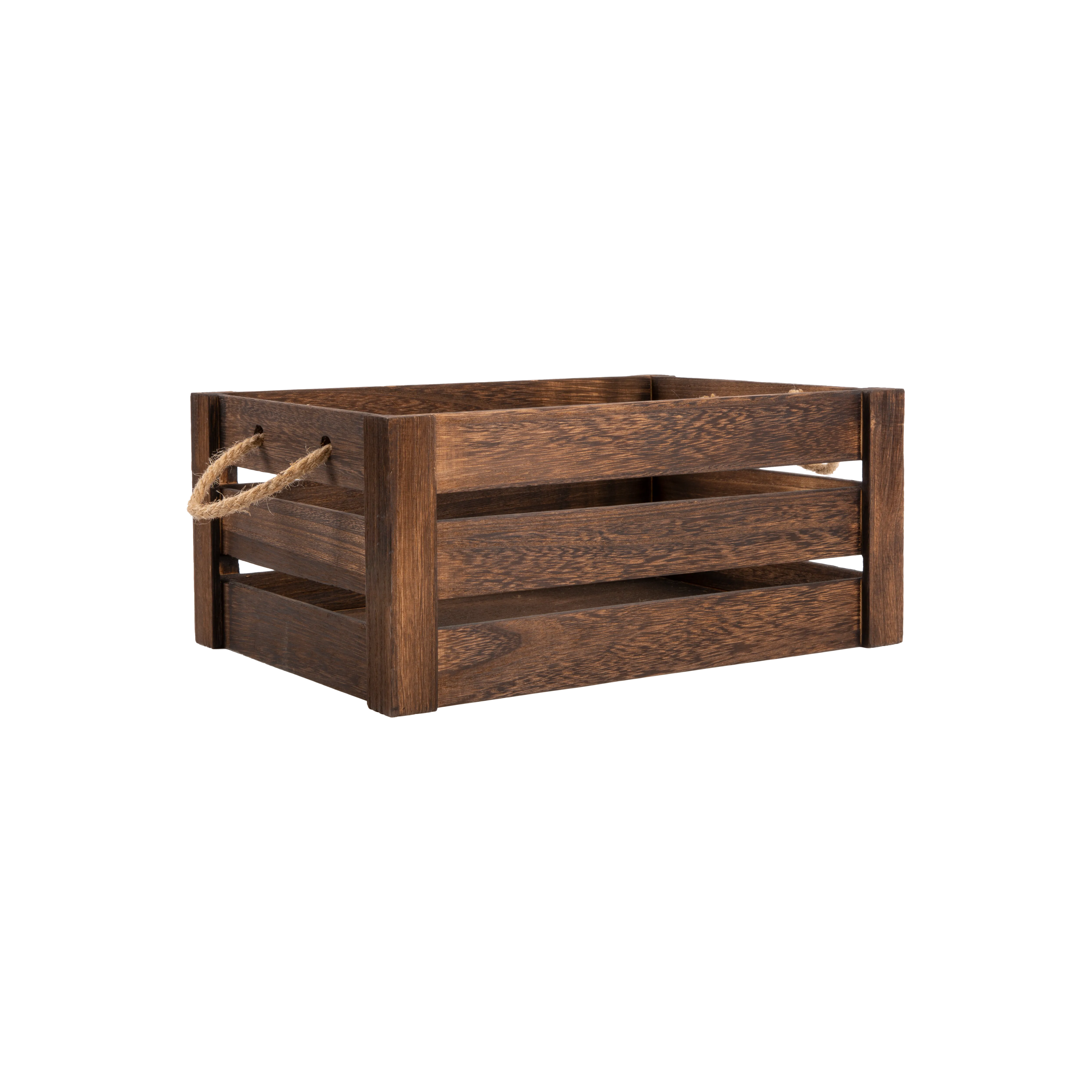 Brown Rope Handled Wooden Storage Crate