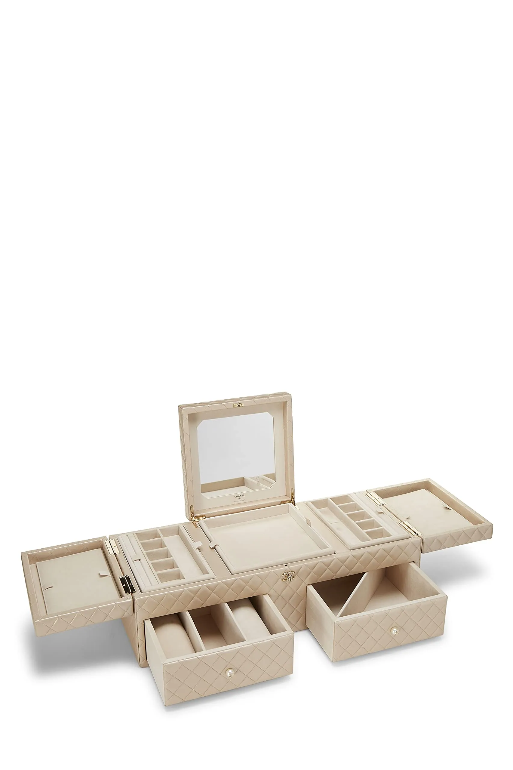 Chanel,  Beige Quilted Lambskin Jewelry Chest Large, White