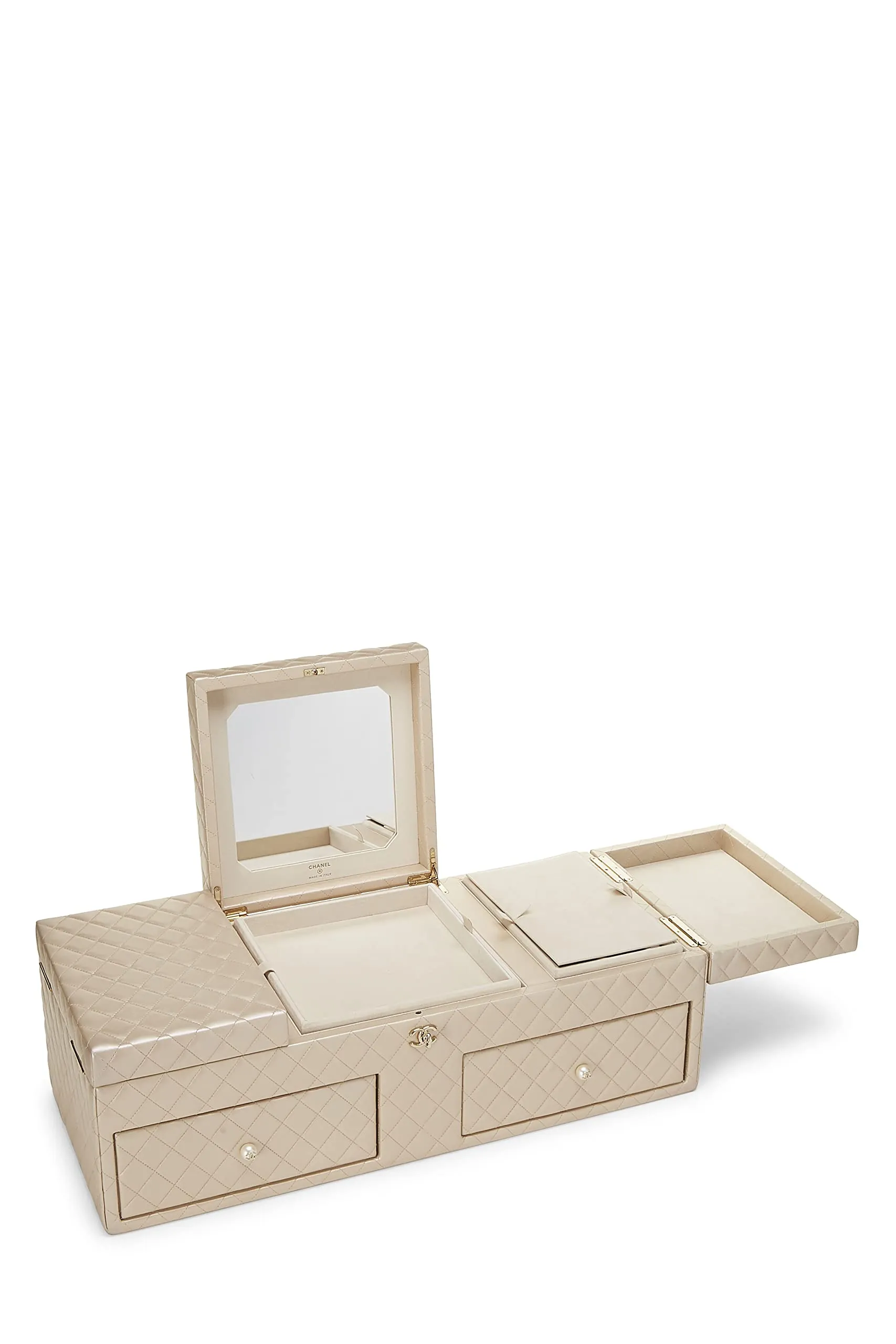 Chanel,  Beige Quilted Lambskin Jewelry Chest Large, White