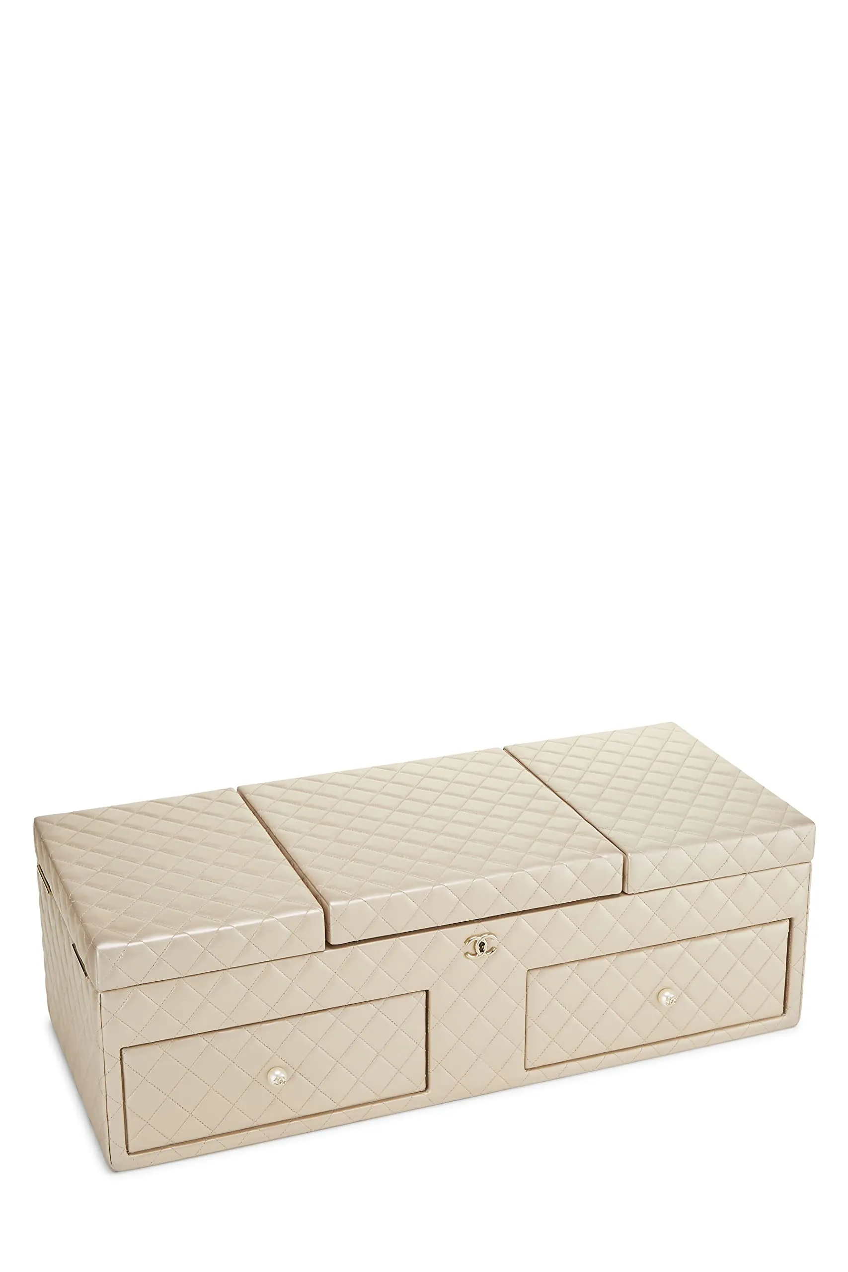 Chanel,  Beige Quilted Lambskin Jewelry Chest Large, White