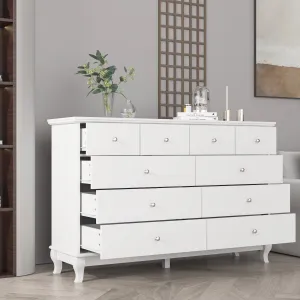 Credenza Storage Cabinet Double Dresser with Drawers & Silver Handle Doors