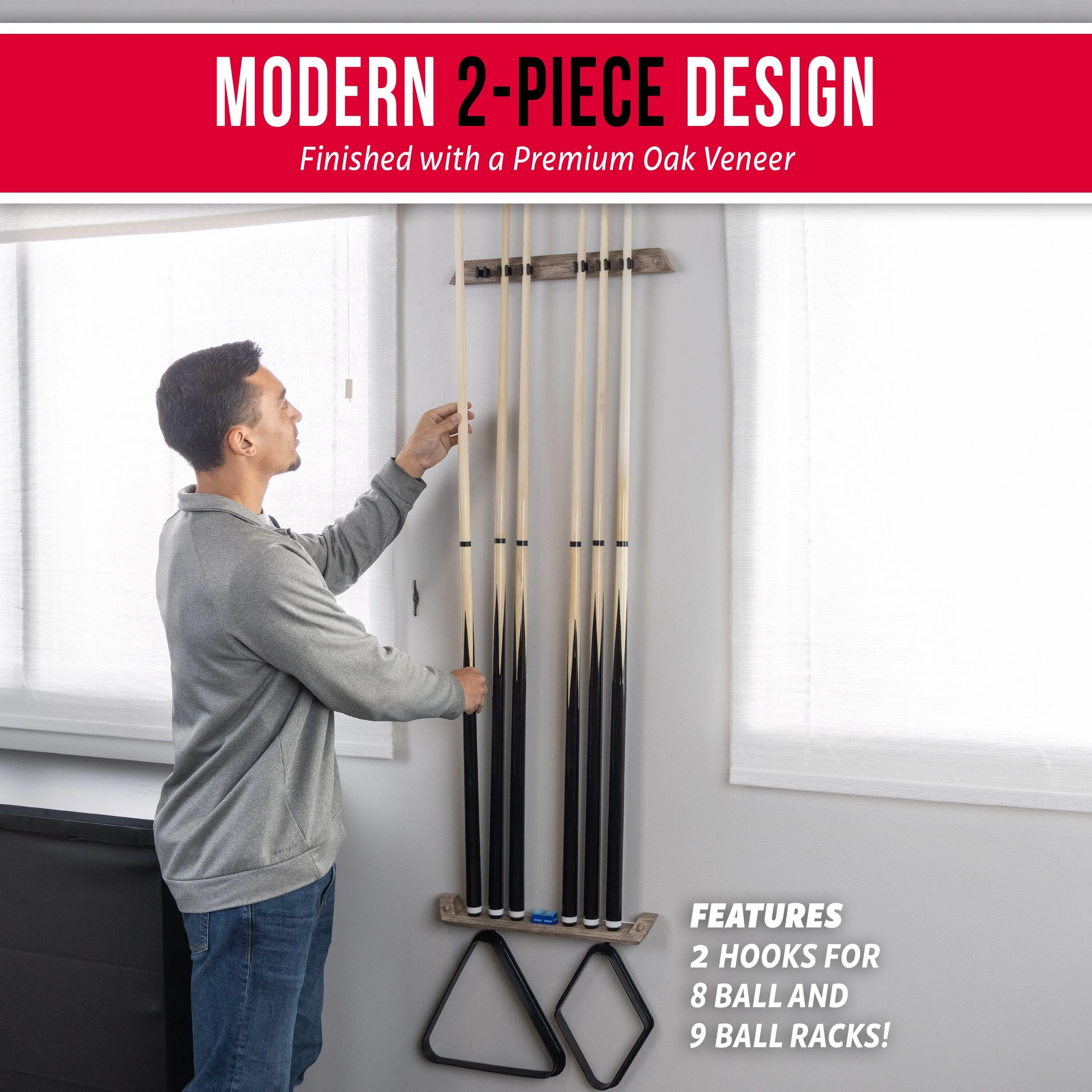 GoSports Wall Mounted Pool Cue Stick Holder - Oak