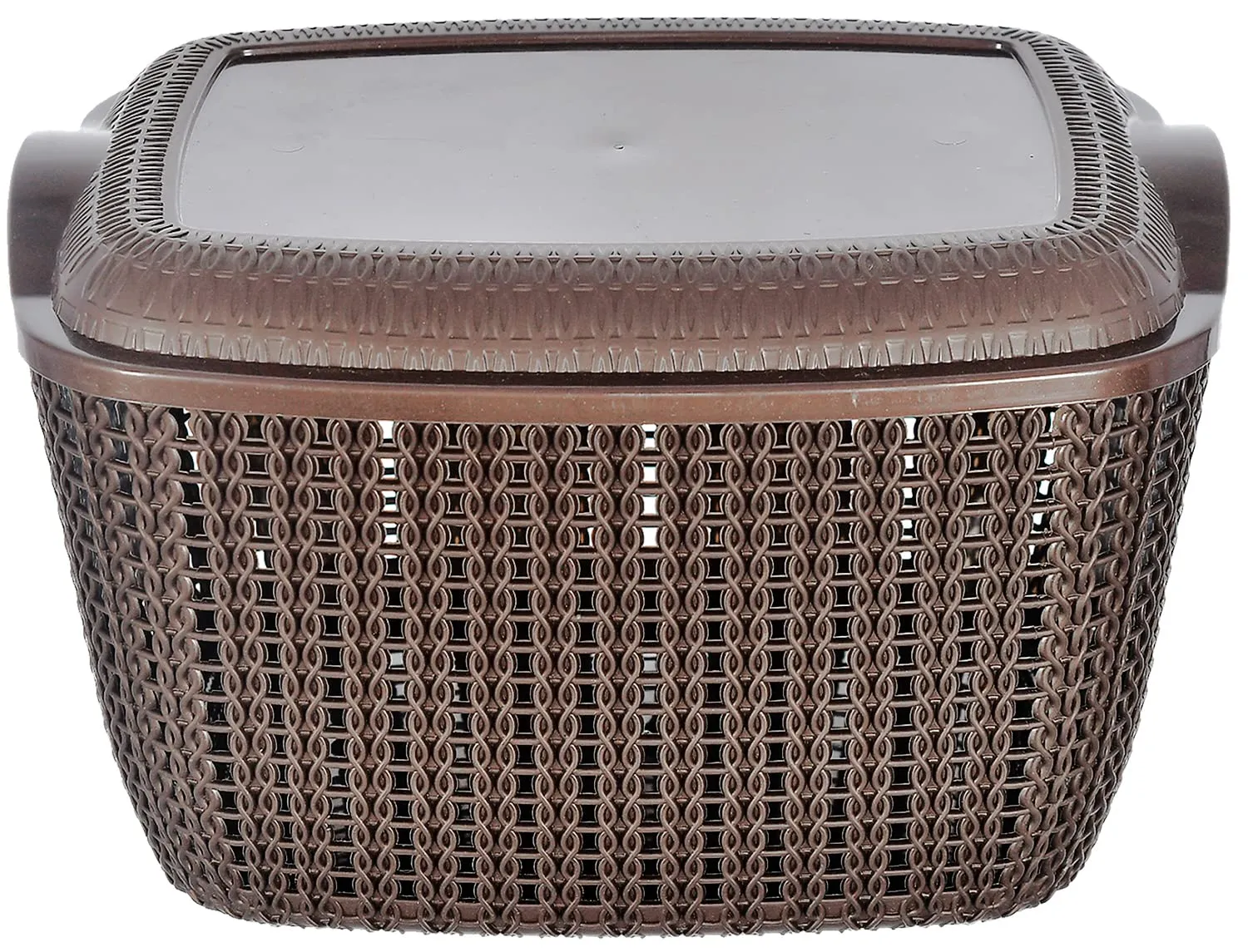 Kuber Industries Multiuses Large & Small M 30-25 Plastic Basket/Organizer With Lid- Set of 2 (Brown)