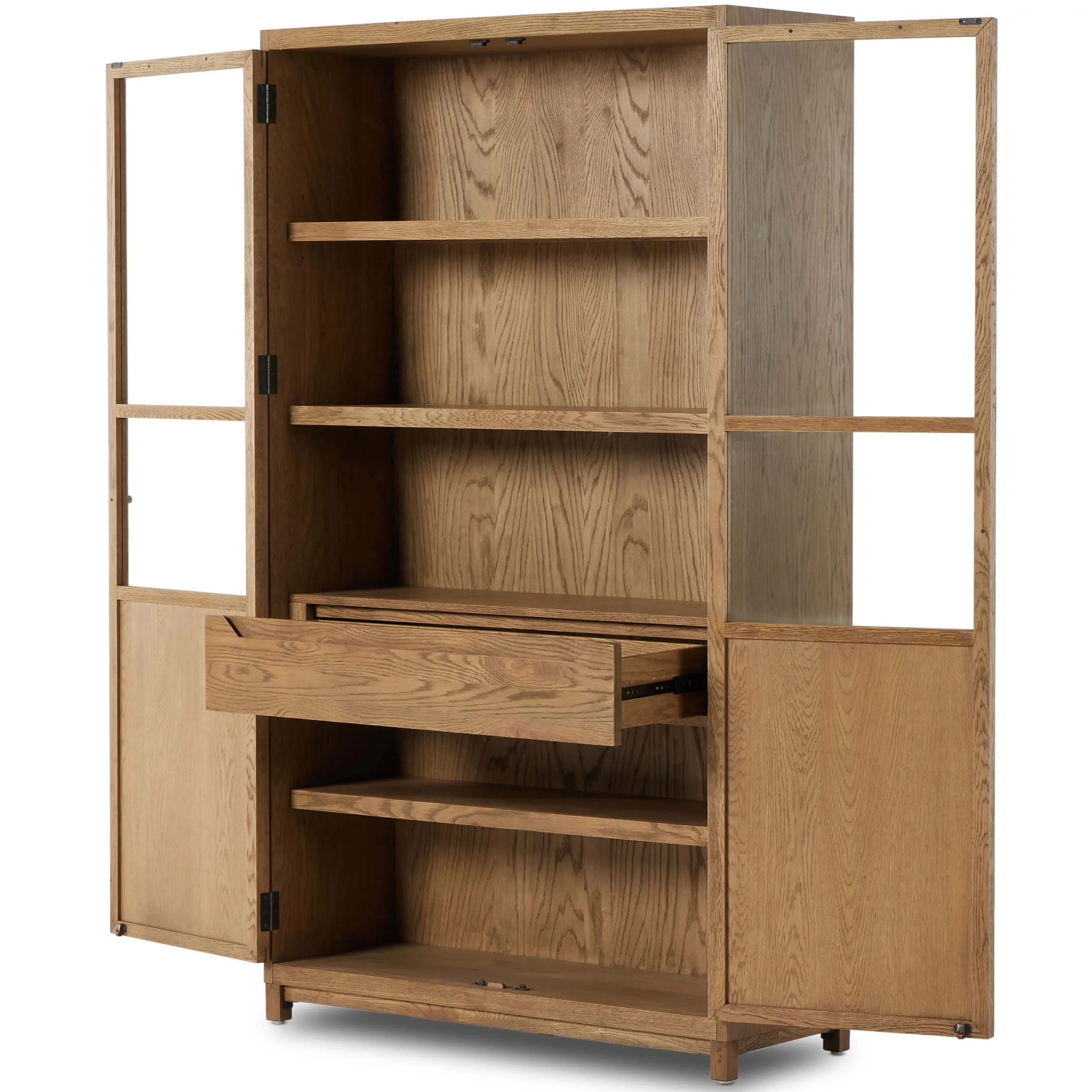 Millie Panel and Glass Door Cabinet, Drifted Oak