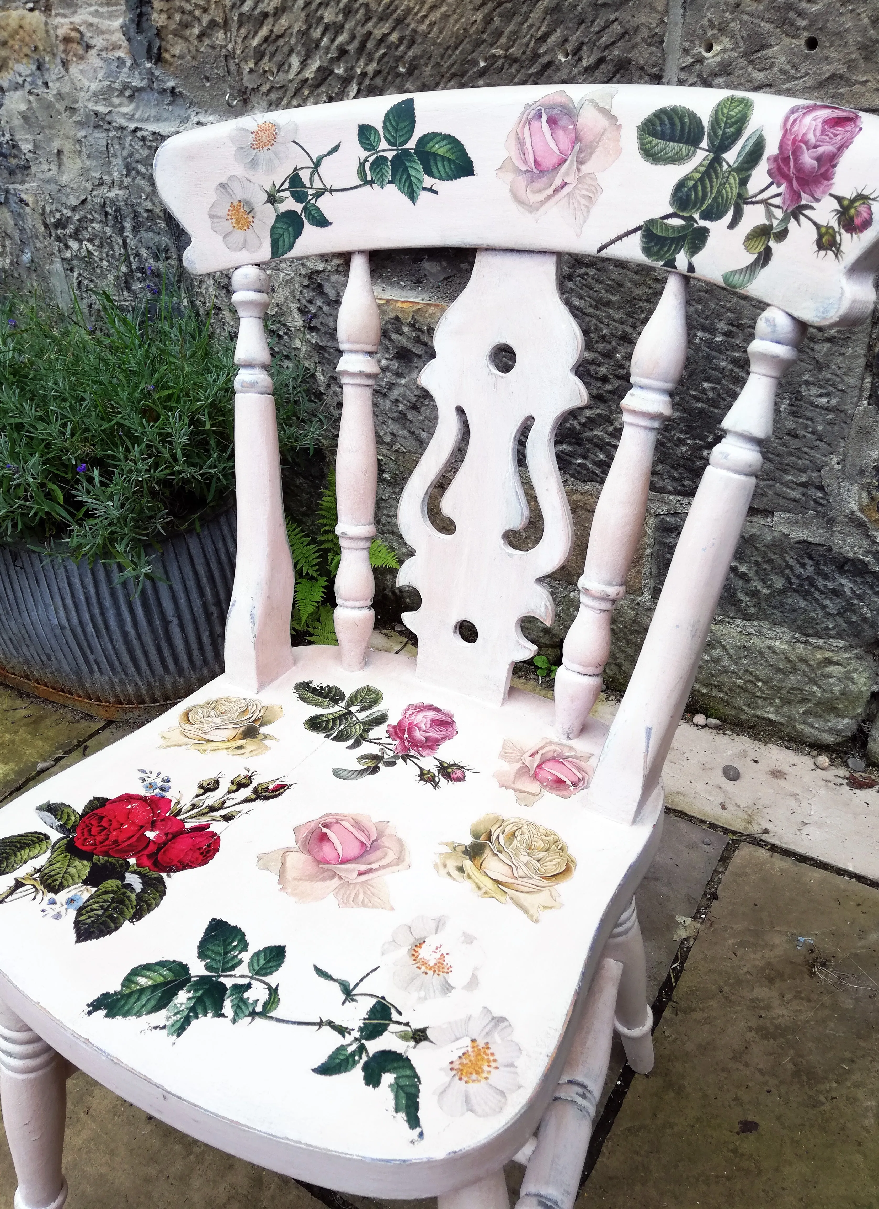 RESERVED for Jane - Hand painted boho chair with rose theme