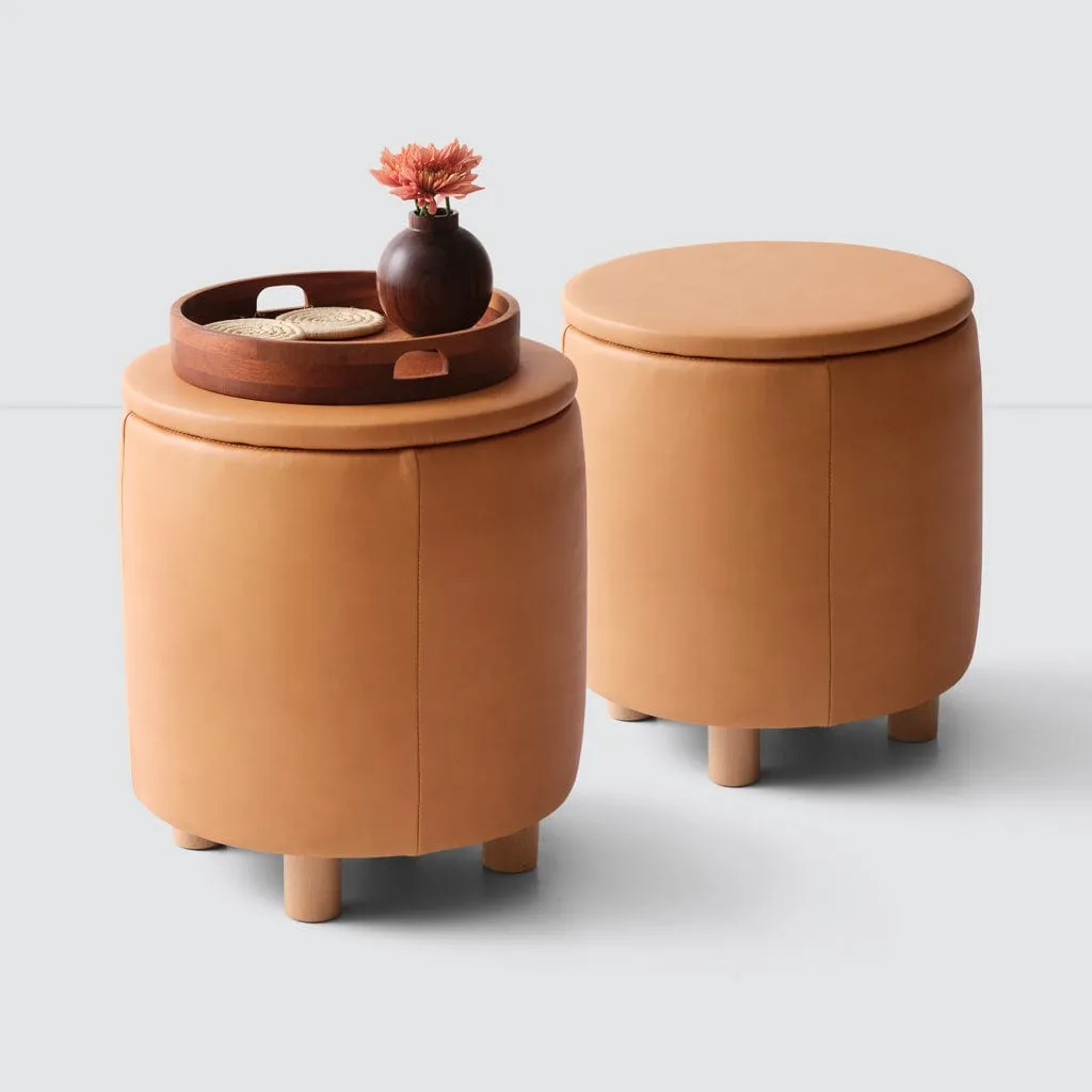 Torres Leather Storage Ottoman - Small